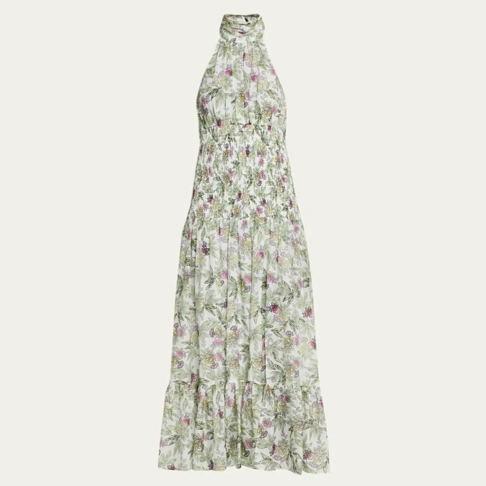 8. NWT CINQ A SEPT DOVER FLORAL HALTER NECK COTTON & SILK DRESS - Picture 2 of 8